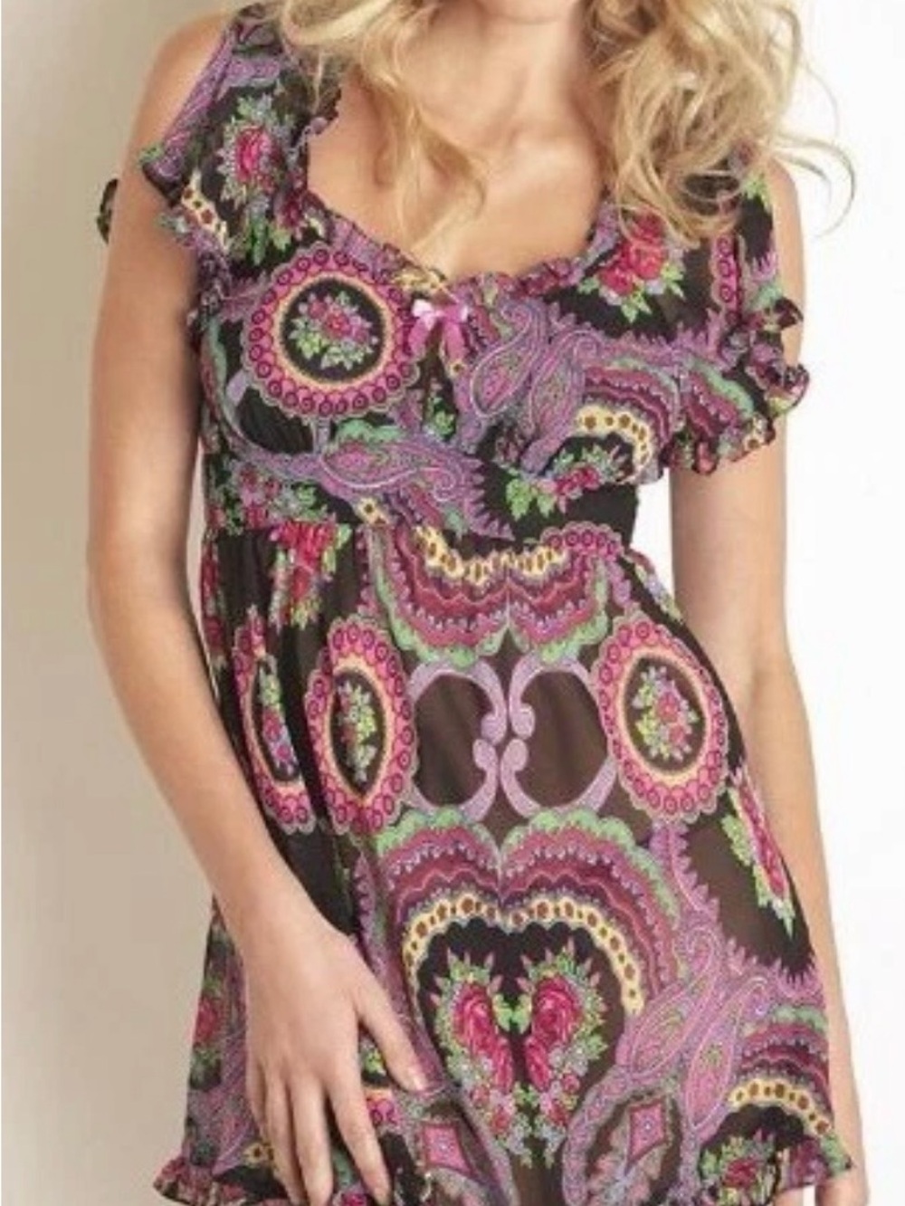 VTG Betsey Johnson Paisley Floral Babydoll Thong Set Plus Retro Floral Y2K 2X